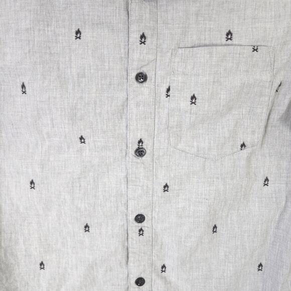 The North Face Shirt Mens Small Gray Campfire Print Slub Button Up Short Sleeve - Picture 3 of 10